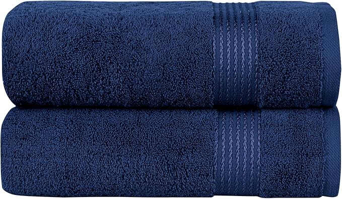 Elegant Comfort Premium Turkish Cotton 2 Pack Bath Towel Set - 27 x 54 inch, Luxurious Hotel Spa Quality 100% Turkish Cotton 2PC Bath Towel Set - Highly Absorbent - Soft Bathroom Towels, Navy Blue
