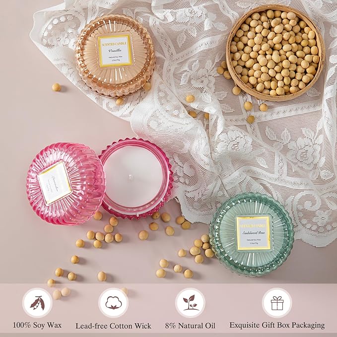 Scented Candles Gift Set-3 Pack Aromatherapy Candles for Women with Lavender,Sandalwood Rose & Vanilla,Natural Soy Wax,Candles for Home Scented,Candle Gifts for Women Birthday,Christmas