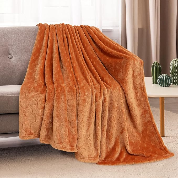TOONOW Fleece Blanket Textured Fuzzy Plush Throw Blanket Twin Size 60" x 80", Super Soft Fluffy Bed Blanket Geometric Pattern Comfy Microfiber Flannel Blankets for Couch, Bed, Sofa,Pumpkin