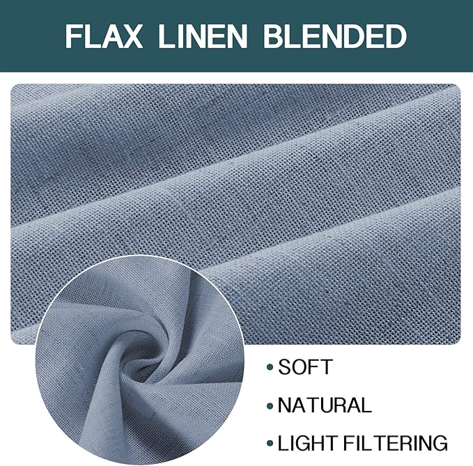 FantasDecor Stone Blue Linen Sheer Curtains 84 Inches Long for Living Room Country Rustic Farmhouse Light Filtering Rod Pocket Window Curtain Treatment Drapes for Bedroom, 52 W x 84 L,Stone Blue