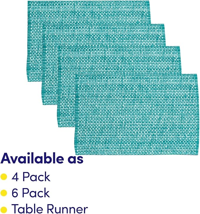 Sweet Home Collection 100% Cotton Placemats for Dining Room Rectangle Two Tone Woven Fabric 13" x 19" Soft Durable Table Mat Set, Set of 6, Turquoise