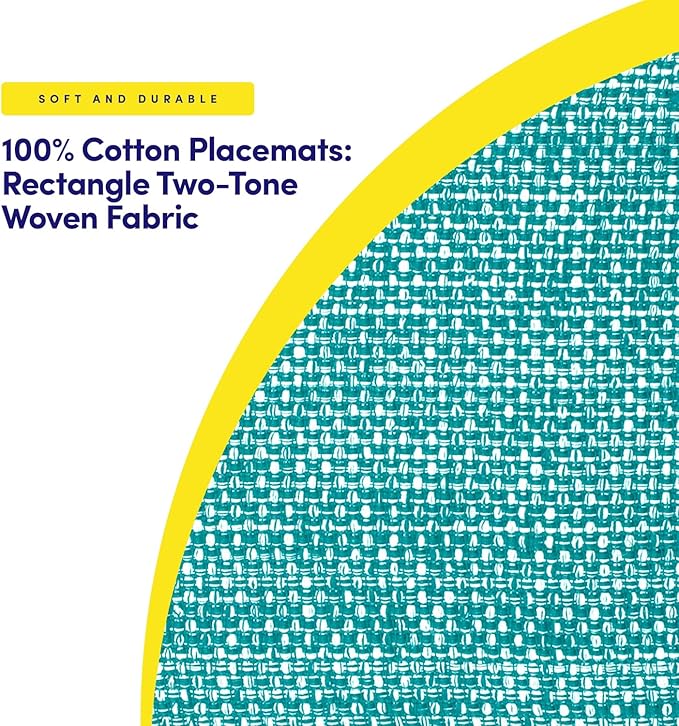 Sweet Home Collection 100% Cotton Placemats for Dining Room Rectangle Two Tone Woven Fabric 13" x 19" Soft Durable Table Mat Set, Set of 6, Turquoise