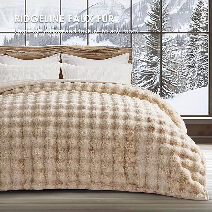 EVERGRACE Ultra Soft Luxury Fluffy Ridgeline Faux Rabbit Fur Throw Blanket, Thick Warm Bubble Throw for Bed, Cozy Plush Reversible Blankets for Couch, Chair, Sofa, Cream, 80x90 Inches, 870 GSM