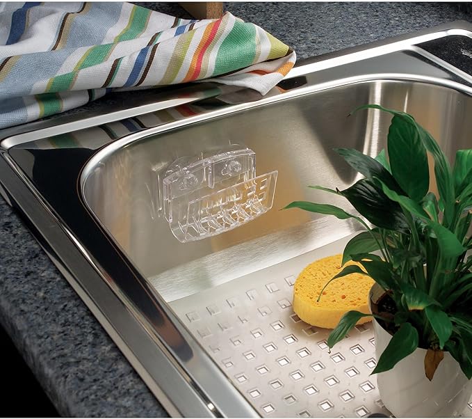 iDesign Sinkworks Kitchen Sink Suction Holder for Sponges, Scrubbers, Soap - Clear Large