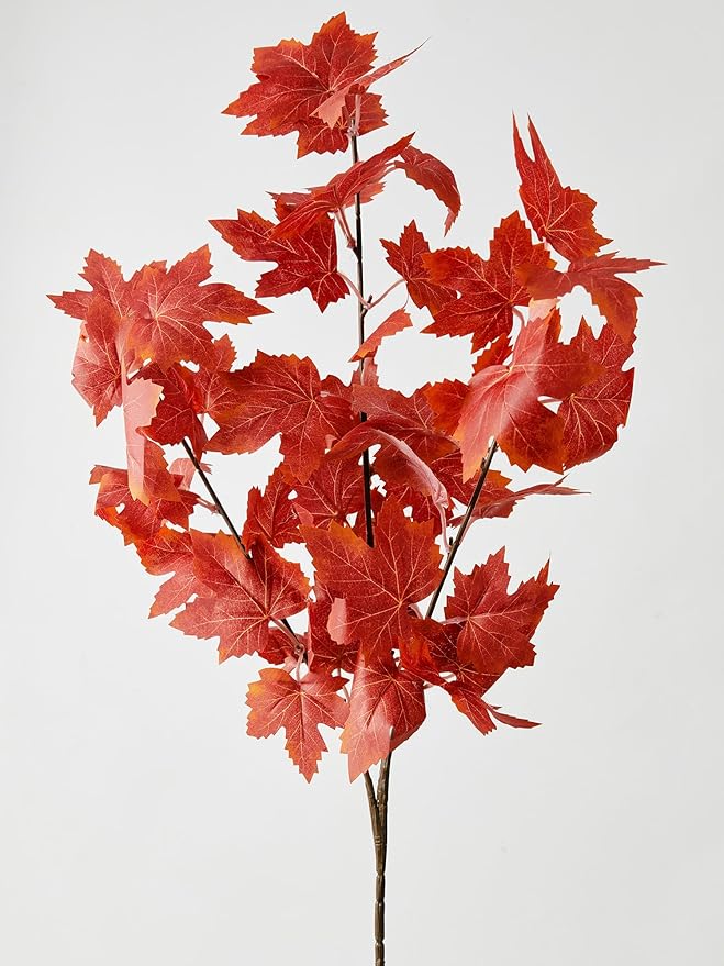 MISSPIN Thanksgiving Decorations 6 PCS Fall Decor Artificial Silk Maple Leaves Branches Set 35.43 Inch Fall Stems Faux Maple Leaves for Wedding Bouquet Table Centerpieces