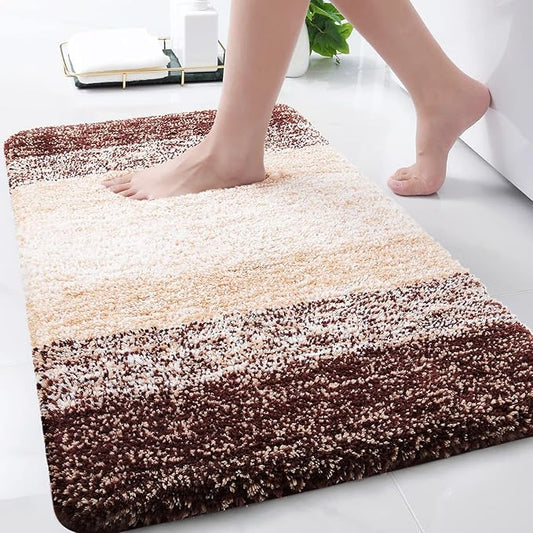 Arotive Microfiber Bathroom Rugs, Shaggy Soft and Absorbent Bath Rug, Non-Slip, Thick Plush Machine Washable Dry Bath Mats for Bathroom, Tub and Shower, 30x20, Brown