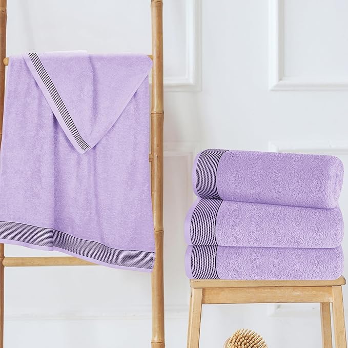 Belizzi Home Ultra Soft 4 Pack Oversized Bath Towel Set 27x54 inches, 100% Cotton Bath Towels, Highly Absorbant Compact Quickdry & Lightweight Towel, Ideal for Gym Travel Camp Pool - Purple