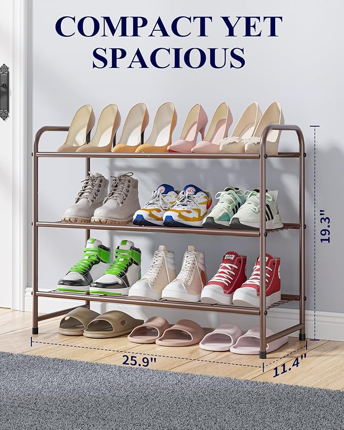 Kitsure Shoe Rack - Stainless Steel Shoe Organizer, Sturdy Shoe Rack for Closet and Front Door Entrance, Free Standing Shoe Shelf, Closet Organizers and Storage, Brown