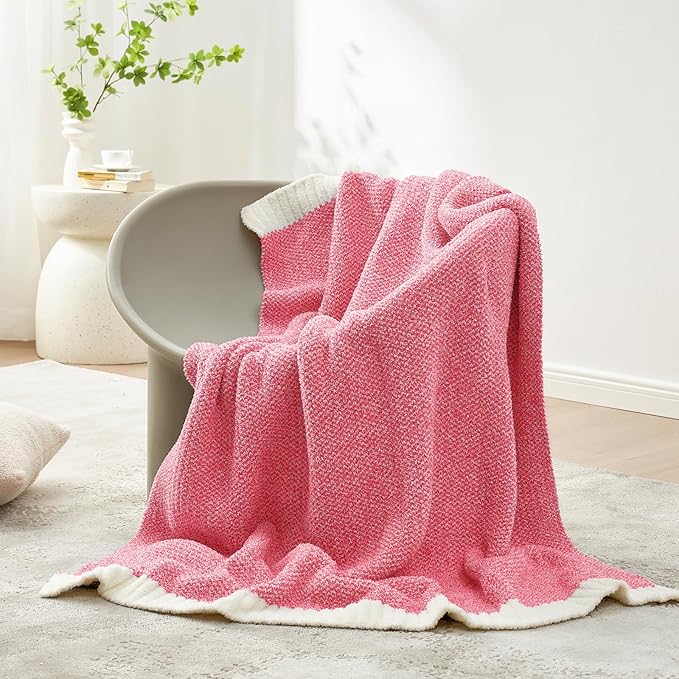 Snuggle Sac Hot Pink Throw Blanket for Couch, Pink Blanket Super Soft Microfiber Blankets Warm Cozy Knit Fuzzy Plush Lightweight Throws Gift for Women Girls, Hot Pink, 50x60 inches
