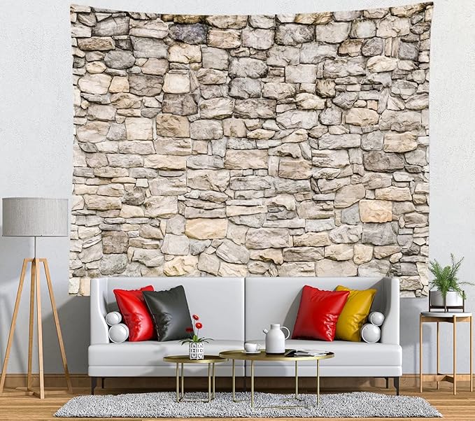 Loccor Stone Wall Tapestry 105 x 70 Inches Extra Large Vintage Brick Rock Stones Wall Tapestry Grey Rock Castle Stonewall Backdrop Wall Hanging Polyester Print for Bedroom Living Room Dorm Home Decor