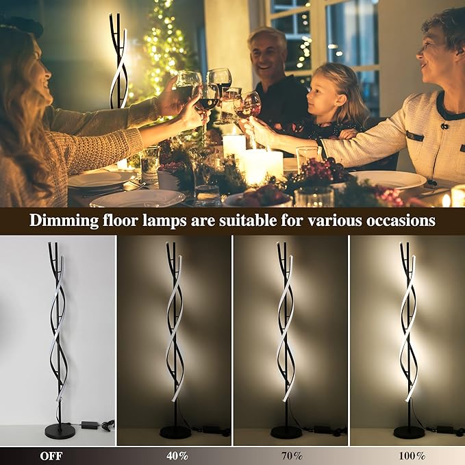 JUTIFAN Modern Spiral Floor Lamp for Living Room, 48W Dimmable Led Corner Floor Lamp with Remote Control, 53 Inch Black Floor Lamps 3 Color Tall Corner Reading Lamp Standing Floor Lamps for Bedroom