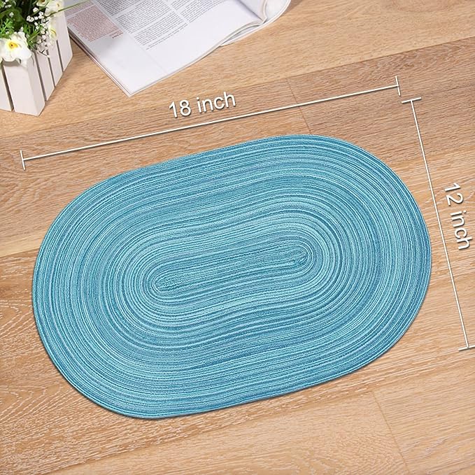 Noctiflorous Oval Braided Placemats Set of 4 Woven 12x18 Inch Non Slip Washable Heat Resistant Place Mats Round Tablemats for Dining Kitchen Party Daily Table Decor Dinner Mats (07 Blue, 4)