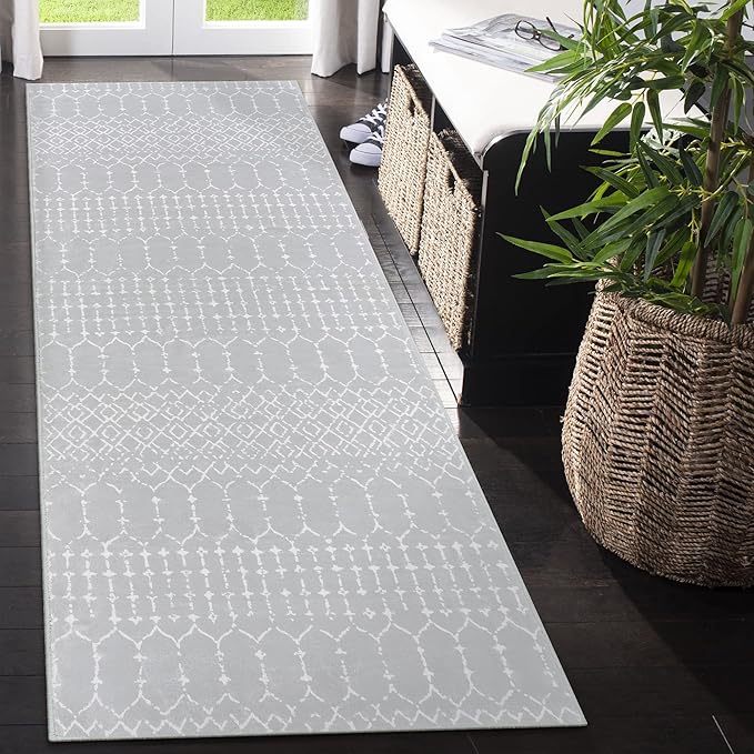 Lahome Moroccan Runner Rugs for Hallway 2x8 Throw Ultra-Thin Kitchen Rugs Runner Non Skid Washable Non-Slip Entryway Carpet Grey Distressed Print Mat for Bathroom Bedroom Laundry Room
