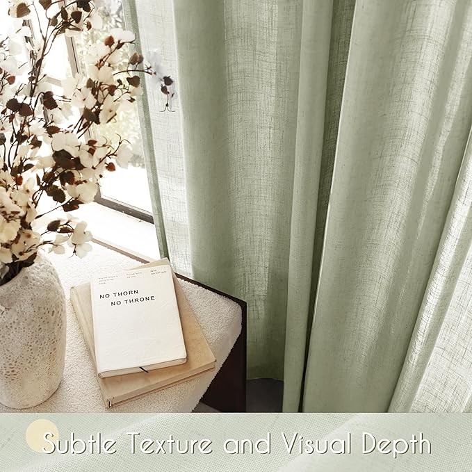 Linen Blend Sage Green Curtains 84 inch Length 2 Panels for Bedroom Back Tab Light Filtering Semi Sheer Drapes Linen Cotton Textured Light Green Airy Modern Farmhouse Living Room Sage Aesthetic Decor