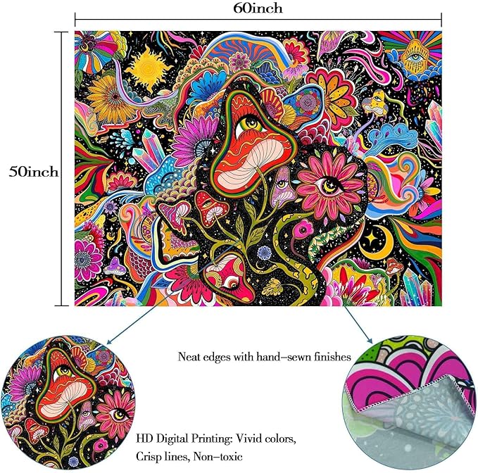 Lunerfex Mushroom Tapestry Pink Flowers Tapestry for Bedroom Aesthetic Tapestries Cute Floral Tapestries Wall Hanging for Bedroom and Living Room Decor Pink Flowers 50×60 Inches