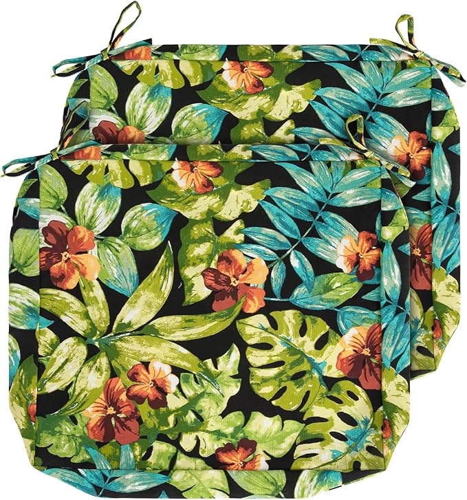 Patio Cushion Covers with Ties, 2 Pack, Outdoor Water Resistant Deep Seat Chair Cushion Slipcover 24x22x4 Inch for Garden Couch Sofa (Replacement Cover Only)-Tropical Green Leaves