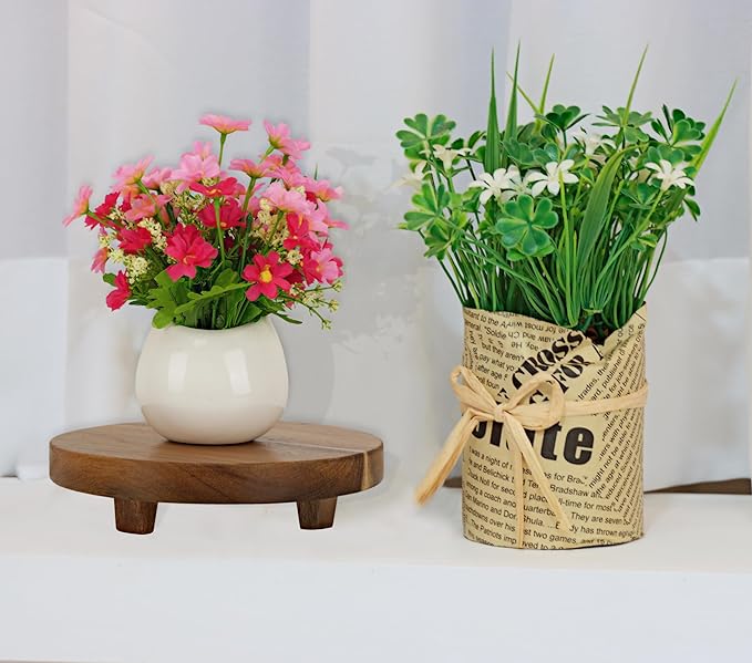 Spiretro 9-Inch Round Footed Acacia Wood Pedestal & Serving Stand | Kitchen Display | Plant Holder
