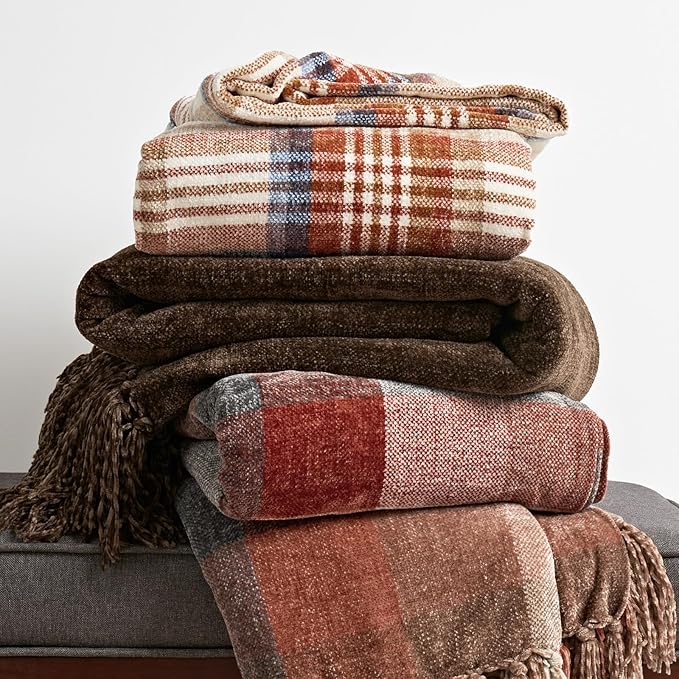 EVERGRACE Soft Chenille Throw Blanket for Couch, Cozy Plush Fuzzy Decorative Chenille Knit Throw Blanket with Tassels, Lightweight Blanket and Throws for Bed Sofa Gift Home Decor, Dark Brown 50"x60"