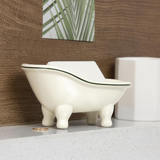 1 Piece 5.6" Ceramic Mini Clawfoot Slipper Bathtub Soap Dish Vintage Decortative Soap Dish