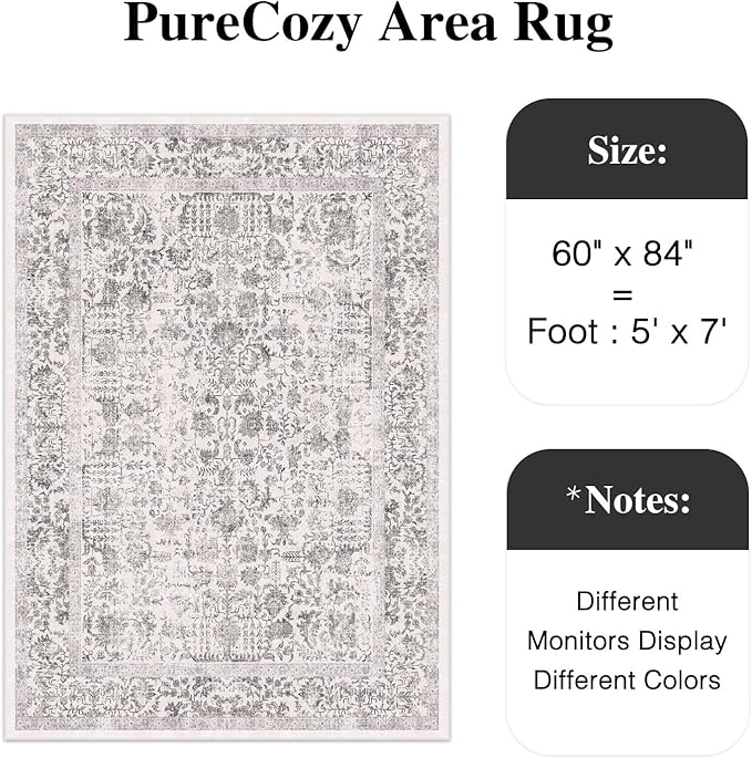 Black Area Rug 5x7 Machine Washable Vintage Living Room Distressed Non Slip Carpet Traditional Indoor Bedroom Retro Floral Accent Throw Large Rug Office Kitchen Bathroom Dining Room
