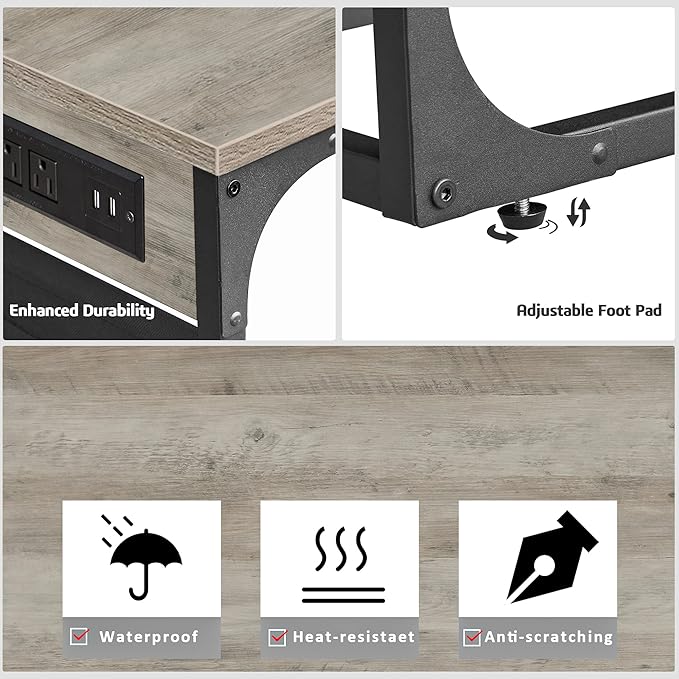 TUTOTAK C Shaped End Table with Charging Station, Side Table for Sofa, Couch Table with Storage Bag, Set of 2, TV Tray Table with 2 USB Ports and Outlets for Living Room, Bedroom, TB01BG0242