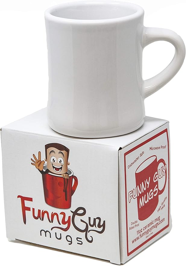 Funny Guy Mugs Classic Retro Diner Coffee Mug - Heavy Duty 10 Oz Stoneware Cup with Easy Grip Handle - Ideal for Hot and Cold Beverages (White, 10 Ounce)