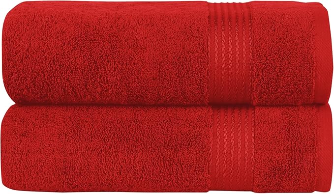 Elegant Comfort Premium Turkish Cotton 2 Pack Bath Towel Set - 27 x 54 inch, Luxurious Hotel Spa Quality 100% Turkish Cotton 2PC Bath Towel Set - Highly Absorbent - Soft Bathroom Towels, Red