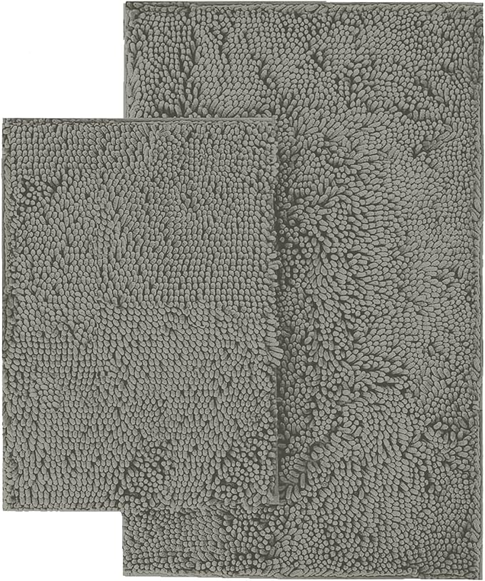 LuxUrux Bathroom Rugs 2 Piece Set-Extra-Soft Plush Bath mat Shower Bathroom Rugs,1" Chenille Microfiber Material, Super Absorbent (Standard Set, Warm Grey), 30" x 20" Plus 23" x 15"
