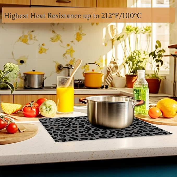 Gray and Black Leopard Placemats Set of 6 Washable Table Mats for Kitchen Dining Table,Heat-Resistant Place Mats for Indoor Outdoor Party Holiday Decoration