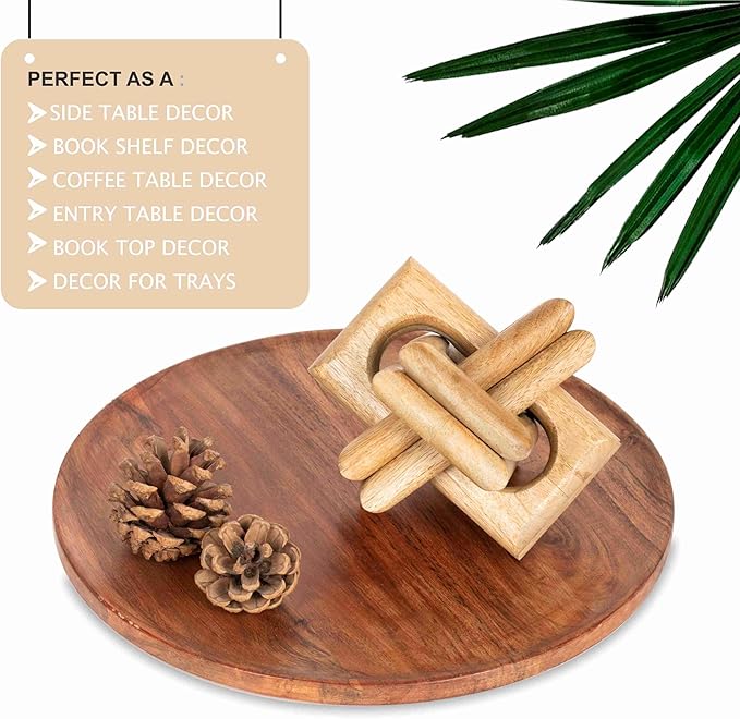 Wood Knot Entry Table Boho Shelf 6 Link Interlock Coffee Table for Living Room and Modern Farmhouse Hand Crafted Natural Mango Wood Console Table Decor (Natural)