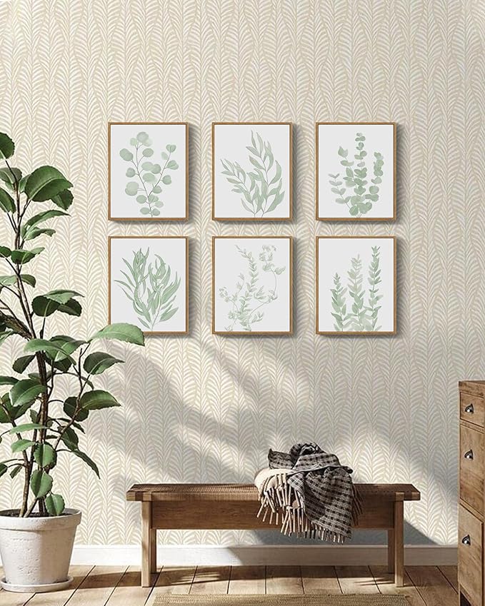 Drsoum Framed Botanical Plant Canvas Wood Wall Art Light Green Sage Wall Decor Eucalyptus Leaf Picture for Bedroom Living Room Bathroom Office 8βx 10β x 6pcs