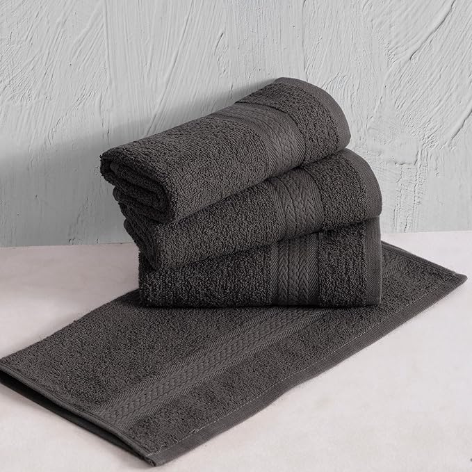 REGAL RUBY 4 Pieces Grey Washcloths Bath Linen Set Quick-Dry, Highly Absorbent, Soft Feel Towels, Premium Quality Flannel Face Cloths