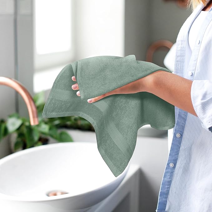 GLAMBURG Ultra Soft 6-Piece Hand Towel Set 16x28-100% Ringspun Cotton - Durable & Highly Absorbent Hand Towels - Ideal for use in Bathroom, Kitchen, Gym, Spa & General Cleaning - Jade