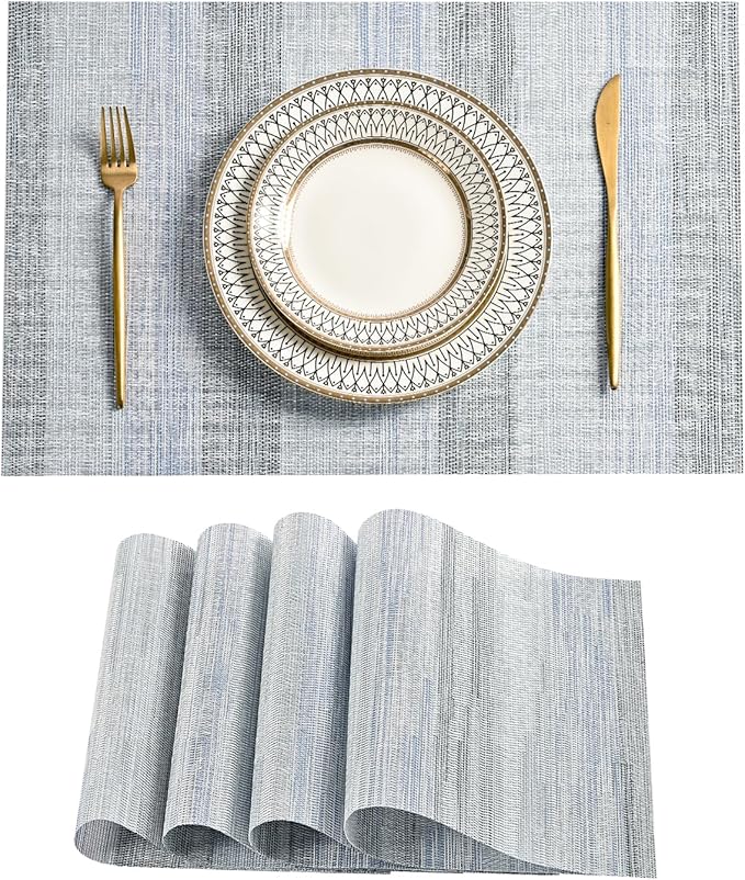 Leetaltree LightSteel Blue Placemats Set of 4 - Heat Resistant Non-Slip Place mats for Dining Table, Washable Durable PVC Vinyl Woven Table Mats(LightSteel Blue, 4)
