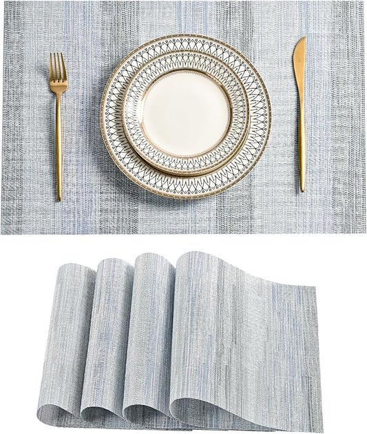 Leetaltree LightSteel Blue Placemats Set of 4 - Heat Resistant Non-Slip Place mats for Dining Table, Washable Durable PVC Vinyl Woven Table Mats(LightSteel Blue, 4)