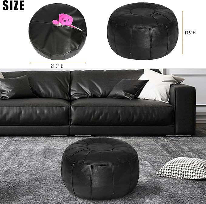 Thgonwid Unstuffed Moroccan Ottoman Pouf Cover, Ottoman Footstool Storage Solution, Bean Bag Chair, Foot Rest, Black