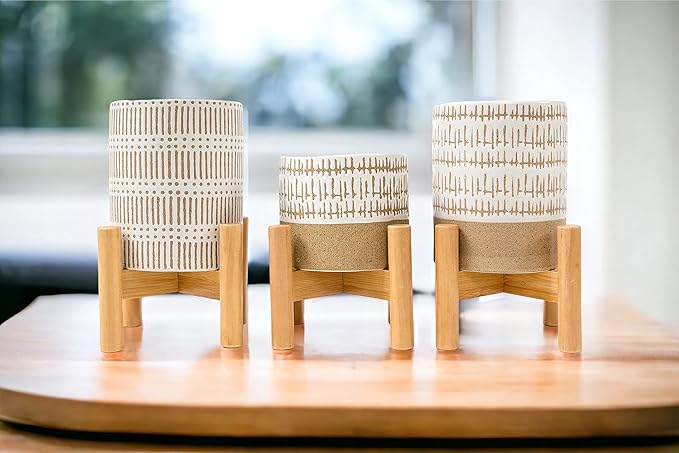 Set of 3 mini planters with stands | small plant pots with stands | small plant stands with pots for indoor plants or herbs | 3 mid century planters with stands | Plants not included