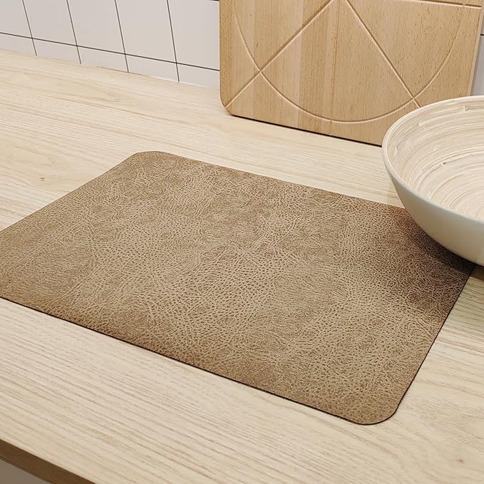 Placemats Set of 4, 6 for Dining Table, Fake Pu Table Cloth Set, Washable Textile Mats 12"x18" Brown