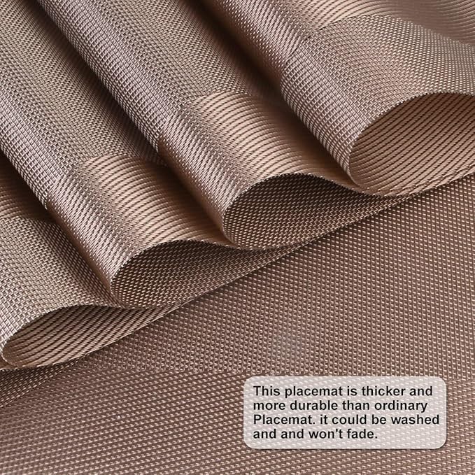DACHUI Placemats Set of 6, Stylish Woven Place Mats for Dining Table, Washable & Durable PVC Table Mats (Champagne)