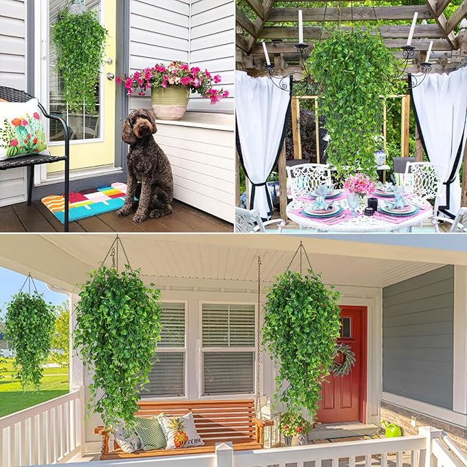 Artificial Hanging Plants 4pcs 33-in Fake Hanging Plant Faux Ivy Vine Leaves UV Resistant Plastic Wall Greenery Plants for Indoor Outdoor Home Garden Wedding Jungle Party Patio Office Shelf Decor