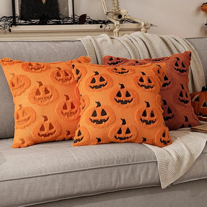 MIULEE Fall Halloween Throw Pillow Covers 20x20 Decorative Pumpkin Pattern Pillowcases Soft Plush Faux Wool Cushions for Home Patio Sofa Couch,Orange-Black