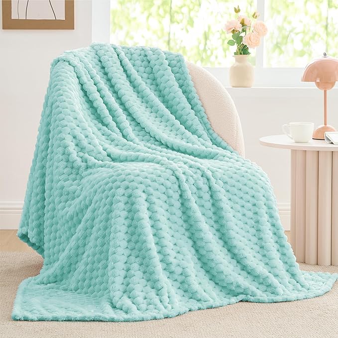 BEDELITE Fleece Blanket Twin for Bed Couch, 3D Jacquard Decorative Cloud Blue Throw Blanket, Soft and Cozy Warm Plush Fuzzy Blanket All Seasons Suitable, 60x80Inches