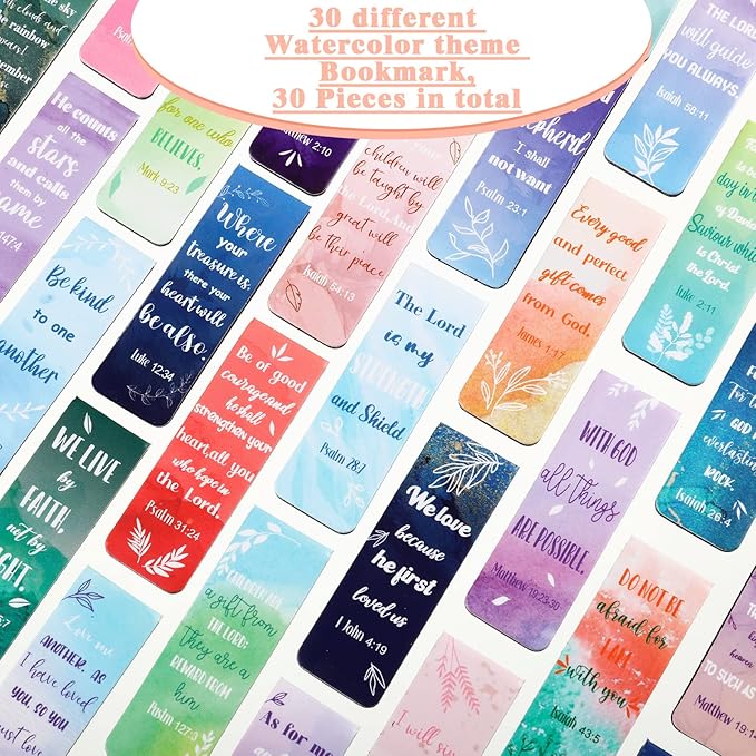 30 Pieces Christian Bookmarks Magnetic Bible Verse Bookmarks Religious Scripture Inspirational Church Supplies Motivational Prayer Page Clips for Kids Women Teachers Students School Gifts (Watercolor)
