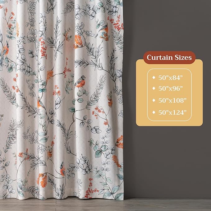 Maison d' Hermine Curtains for Living Room 100% Cotton 124 inch Length One Panel Light Filtering Curtains for Bedroom Windows with Rod and Loop Pockets Drapes (Whitish Shabby Chique, 50" W x 124" L)