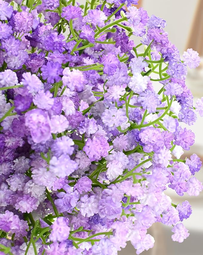 48Pcs Babys Breath Artificial Flowers, Fake Baby Breath Flowers Artificial Bulk Faux Gypsophila Real Touch Flowers for Wedding DIY Bouquet Floral Arrangement Party Home Garden Decor, Purple