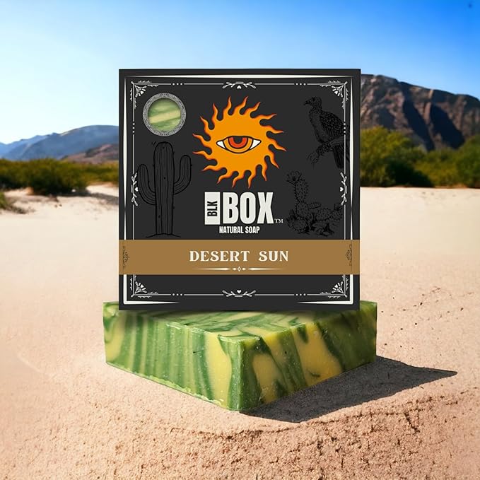 Black Box Limited USA MADE Men's Natural 5oz Bar Soap, Moisturizing Body Wash Made from Natural Oils - Handmade Cold Process No Harsh Chemicals Sage Greens (Desert Sun)