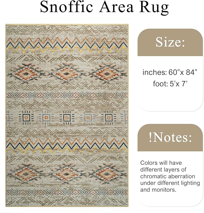 Area Rug Living Room Rugs Large Soft Boho Farmhouse Indoor Floor Rug (Brown, 5'x7')