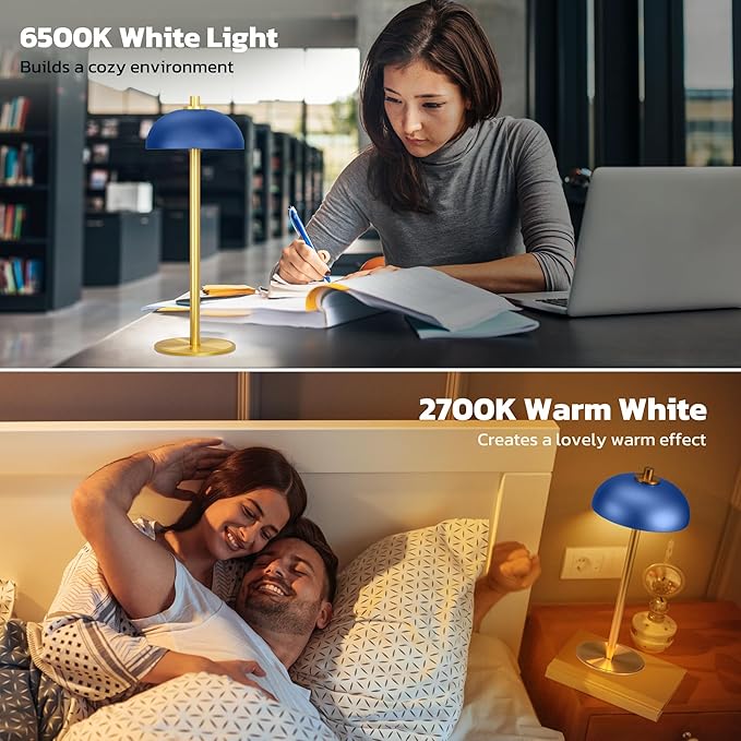2 Pack Cordless Table Lamp, 5000mAh Portable Rechargeable Table Lamp, 3 Color Modes Stepless Dimming Table Light with Memory Function, for Dinner, Patio, Home, Restaurant.(Blue)
