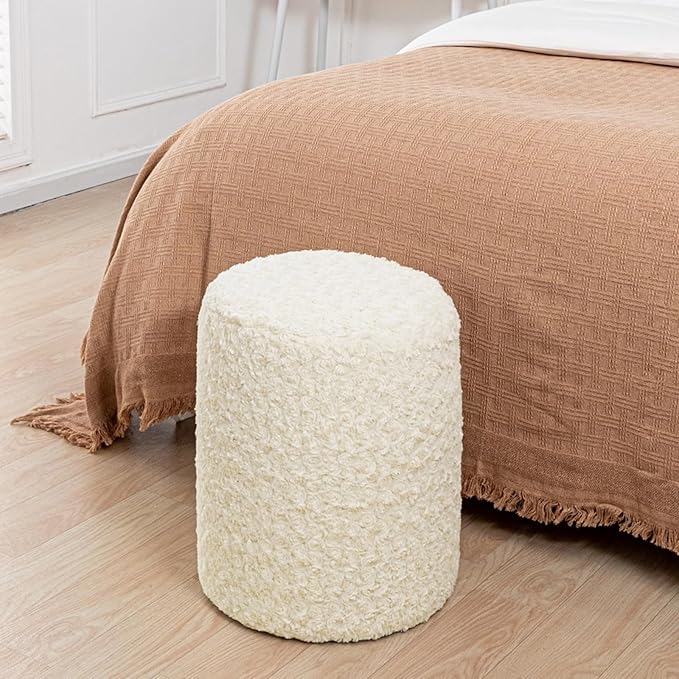 Modern Round Ottoman Multifunctional Floor Pouf Ottoman Foot Rest Footrest Stool Pouf Foot Stool for Living Room Bedroom Ivory
