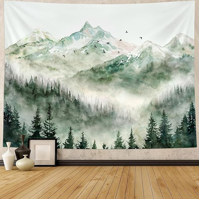 Kanuyee Mountain Tapestry Nature Landscape Wall Tapestry for Bedroom Mountain Watercolor tapestries Aesthetic Living Room Decor Nature2 60×80 Inches